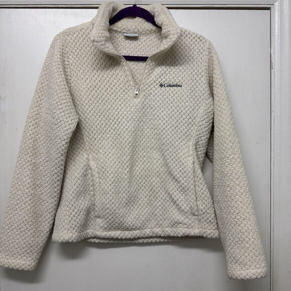 Women's Columbia Quarter Zip Sherpa Fleece Pullover Jacket Cream Medium - Picture 1 of 7